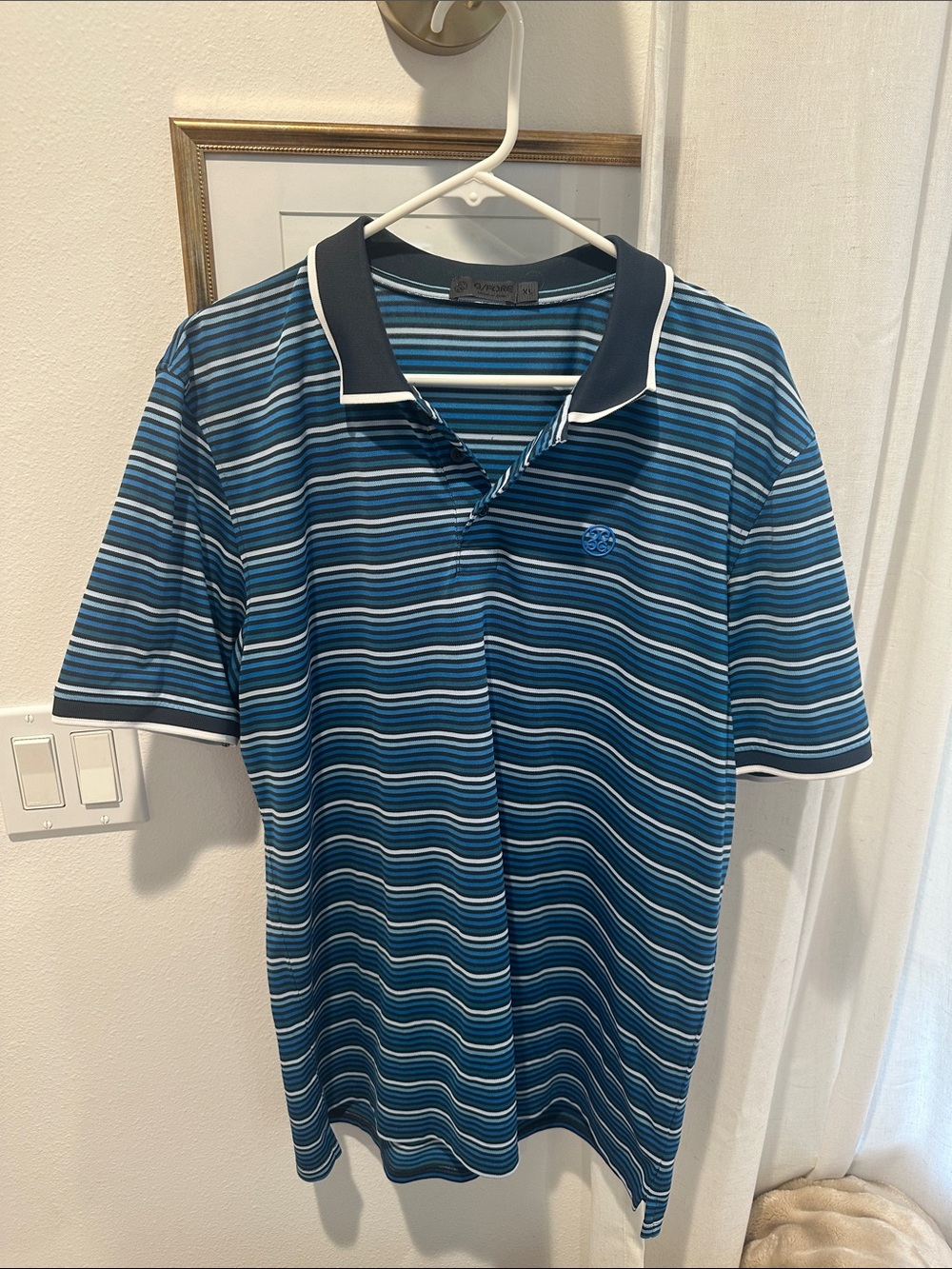 Men's G/Fore Blue Striped Polo Shirt - Classic Short Sleeve